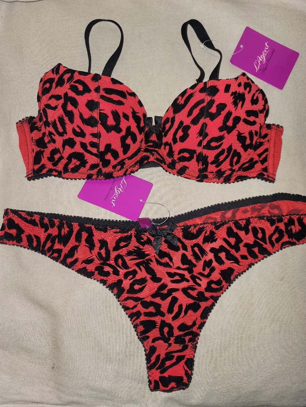 NWT L'Agent by Agent Provocateur Lucila Red Leopard Bra Set 34C / L